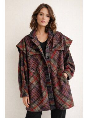 Dian Von Furstenberg Coco Roon Wool Mohair Plaid Colourful Convertible Coat 8